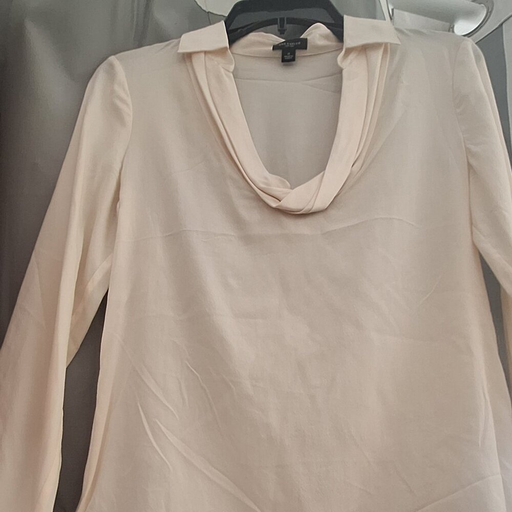 Formal, petite, collared top, off white